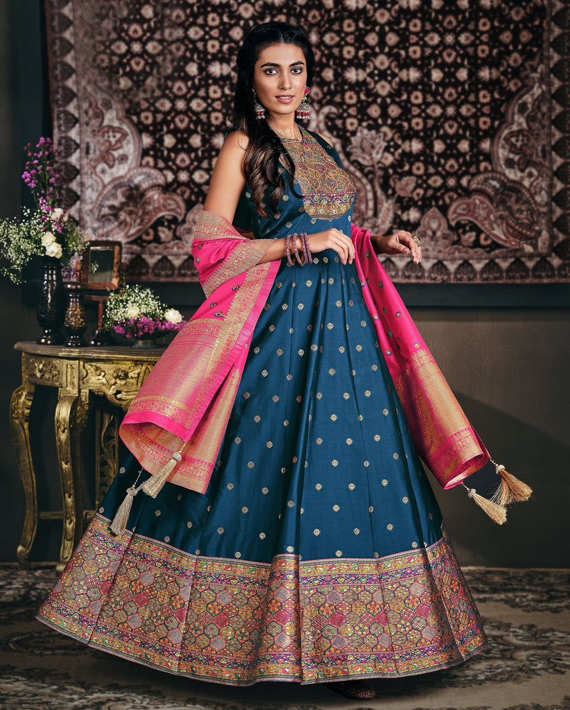 Blue Designer Bridesmaid Long Anarkali Suit In Art Silk SRSA332403 –  ShreeFashionWear